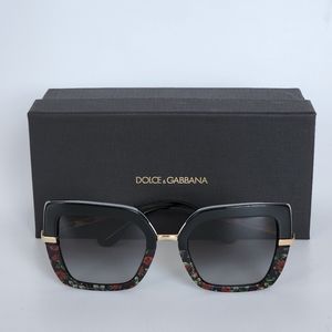Dolce & Gabbana Black Gold Red Roses/Grey Gradient Sunglasses
